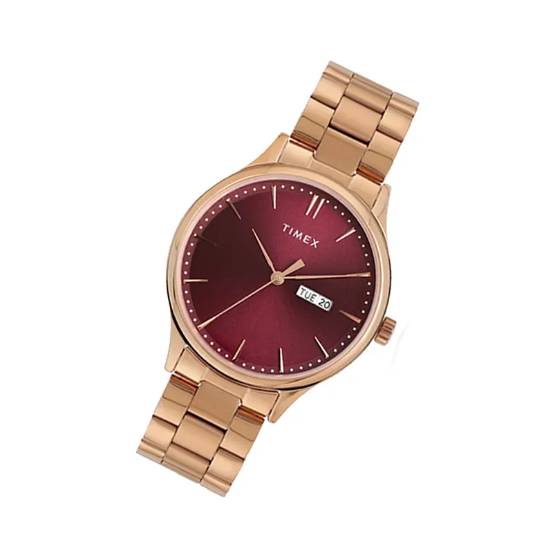 Timex Burgundy Dial Rose Gold-tone Couple Watch- TW00ZP005